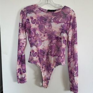 PrettyLittleThing Mesh Purple Dragon Graphic Bodysuit